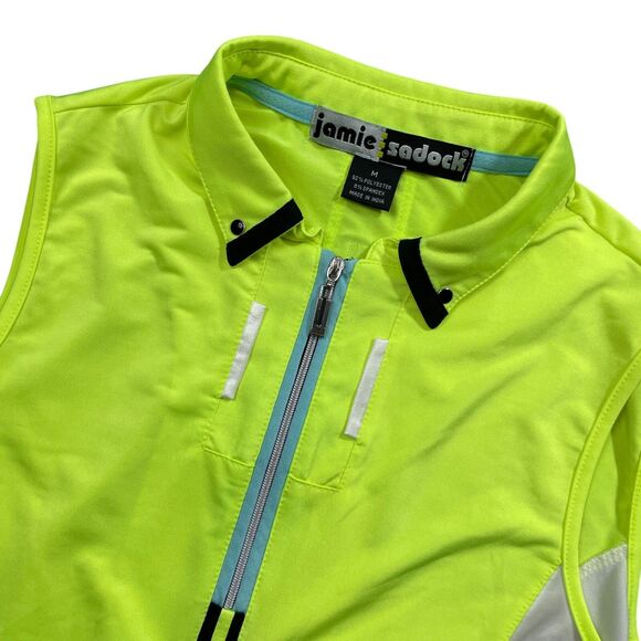 Jamie Sadock Medium Yellow White 1/4 Zip Collared Polo Sleeveless Polyester Blen - Picture 2 of 4